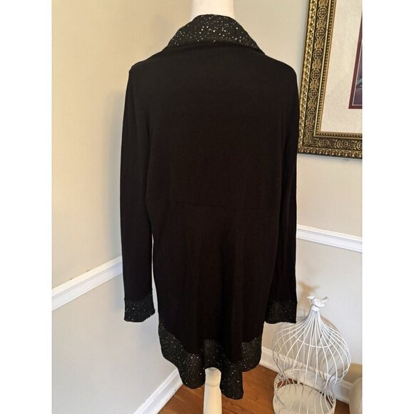 Soft Surroundings Womens Size M Black Open Front Cardigan Sweater Sequin Trim - Picture 4 of 6